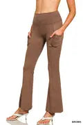 Zenana Brushed Microfiber Flare Pants - Brown Zenana