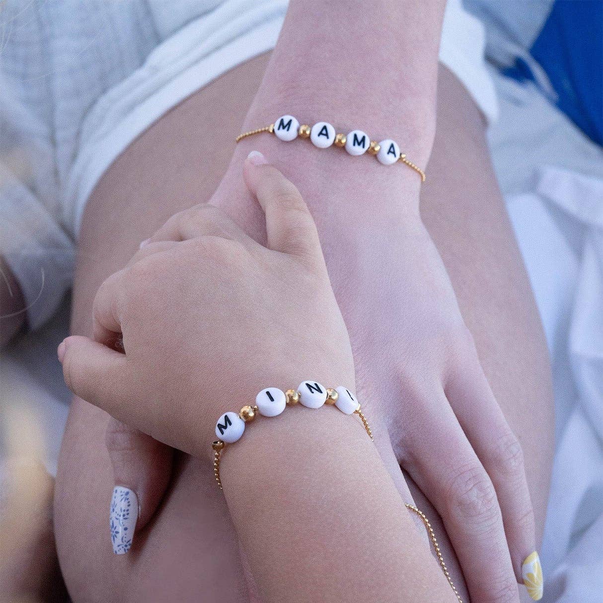 18K Gold PVD Stainless Steel "Mama" Beaded Charm Bracelet WJW