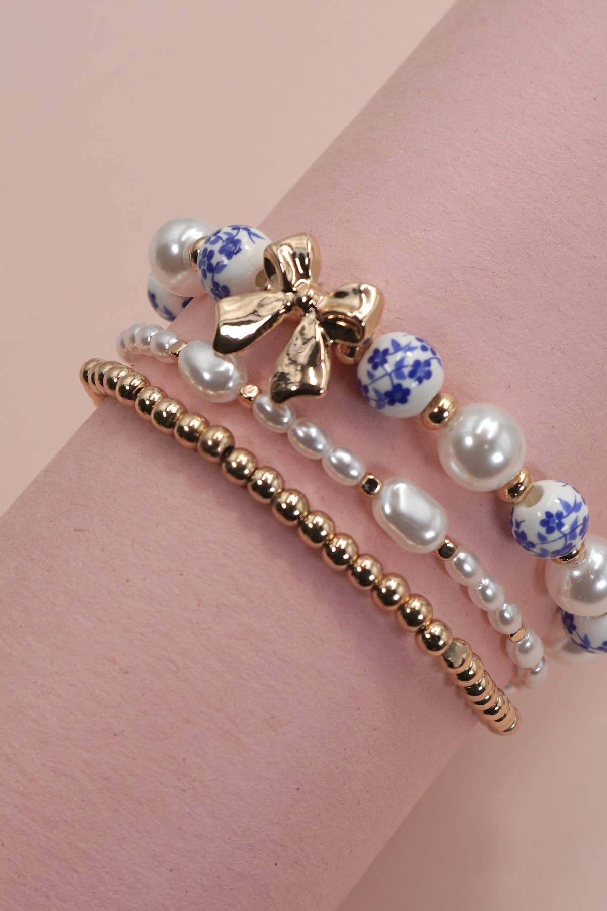JOSSLYN BLUE CERAMIC PORCELAIN BOW MULTI LAYER BRACELET | 80B1333