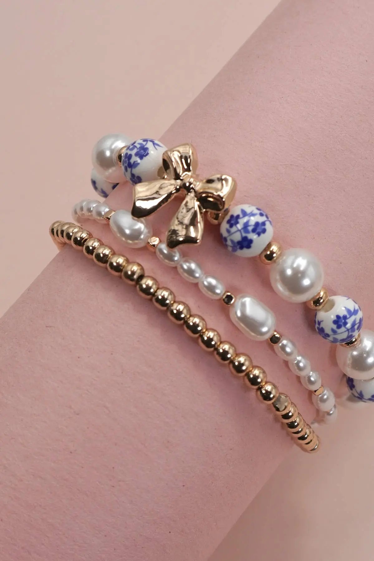 JOSSLYN BLUE CERAMIC PORCELAIN BOW MULTI LAYER BRACELET | 80B1333 JOSSLYN by wall to wall