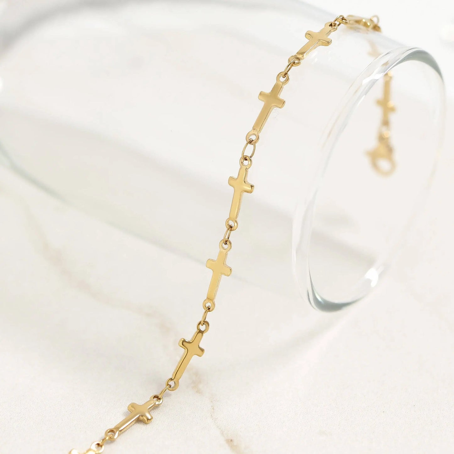 18K Gold PVD Stainless Steel Cross Chain Bracelet WJW