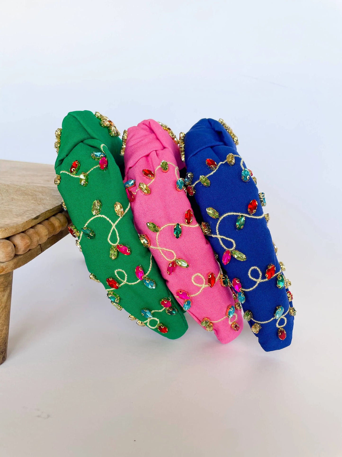 Rhinestone Embellished Christmas Light Headbands Knot Top The Wildflower Company