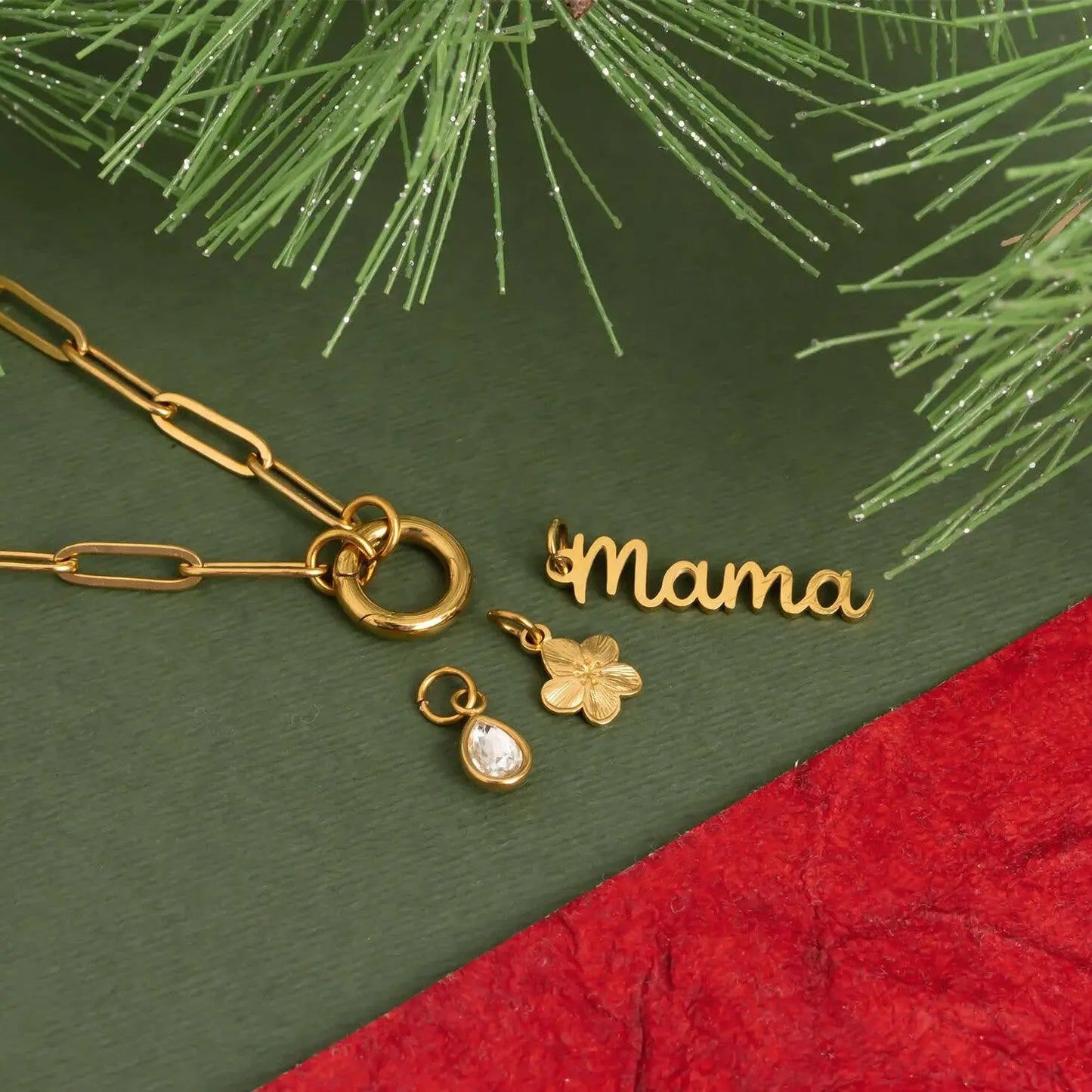 18K Gold Stainless Steel Mama Charm Holder Necklace Gift Set WJW