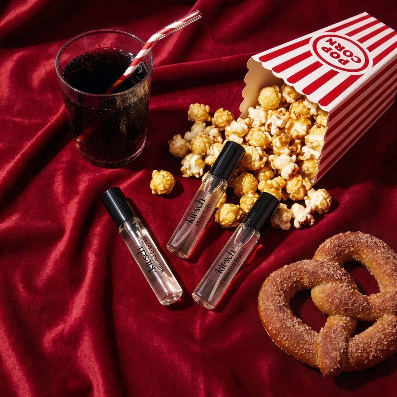 KITSCH - Movie Theater Hair Perfume Trio Set - Buttered Popcorn, Fizzy Cola, Cinnamon Pretzel