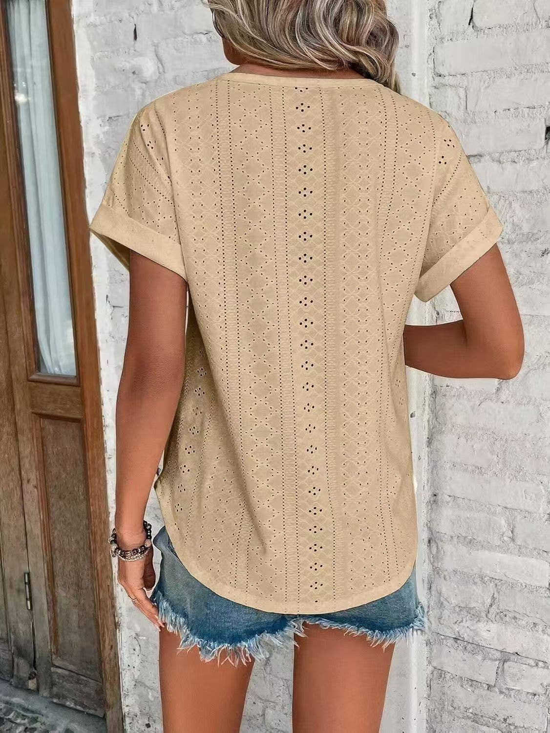 Casual Short Sleeve Shirts Solid Color Trendy Blouses