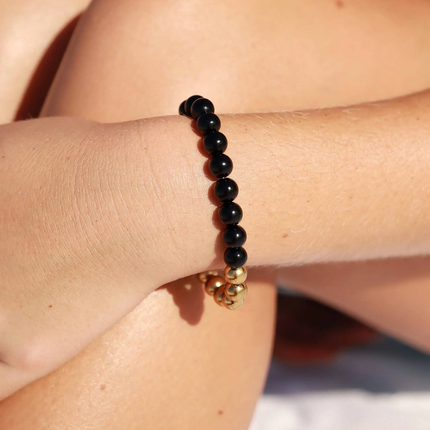 18K Gold PVD Stainless Steel Semi Precious Beaded Stretch Bracelets WJW