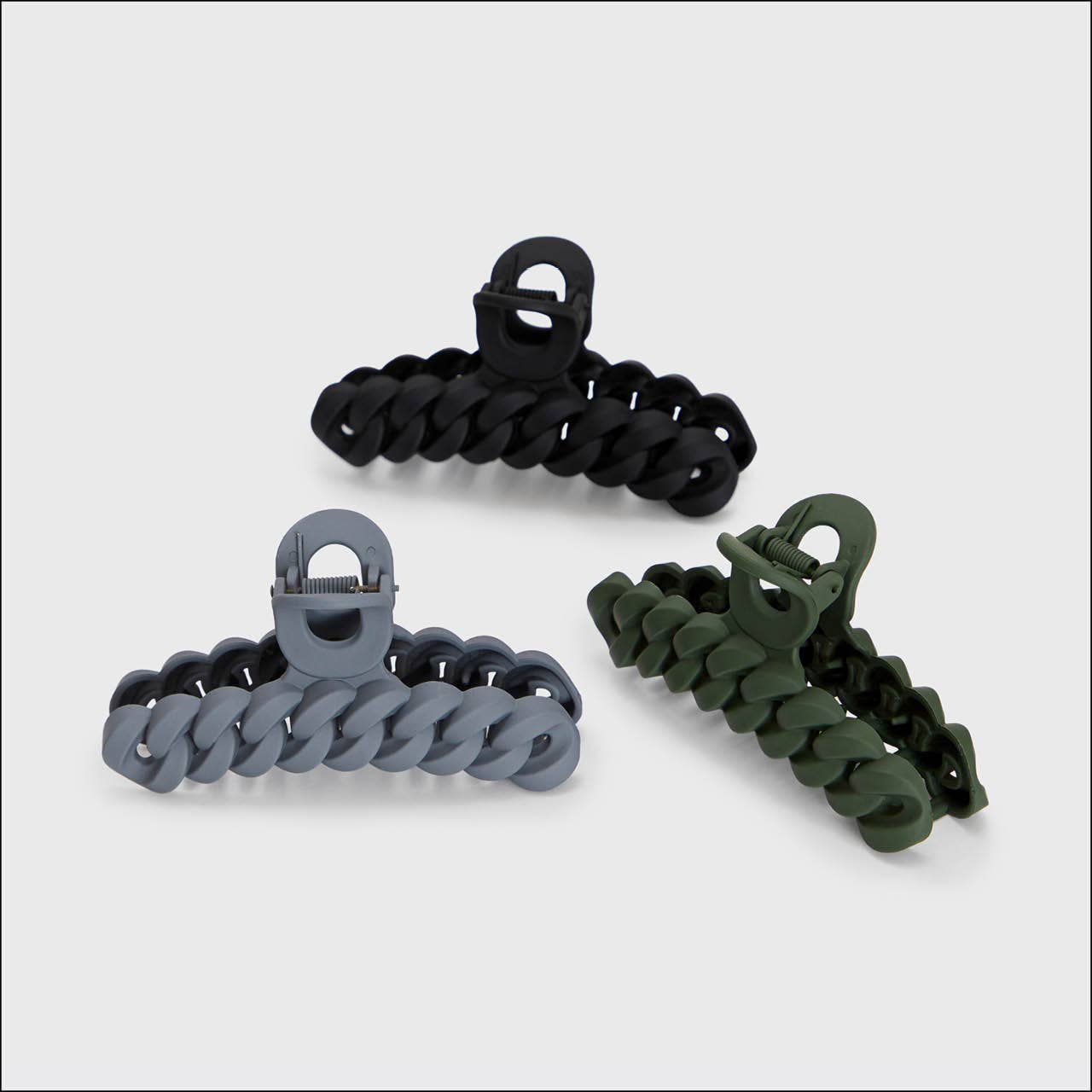 KITSCH Eco-friendly Chain Claw Clip 3pc Set - Black/Moss