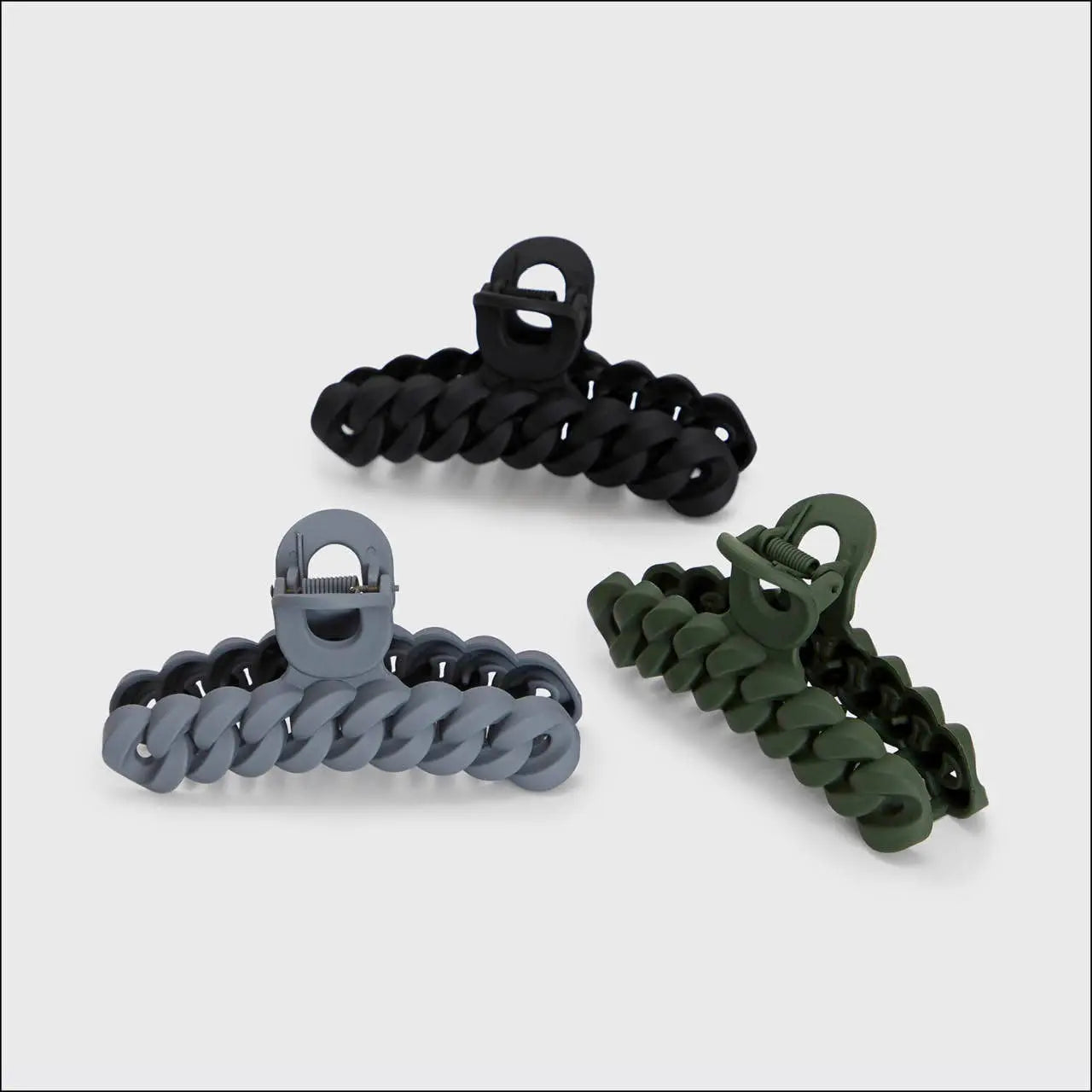 KITSCH Eco-friendly Chain Claw Clip 3pc Set - Black/Moss KITSCH