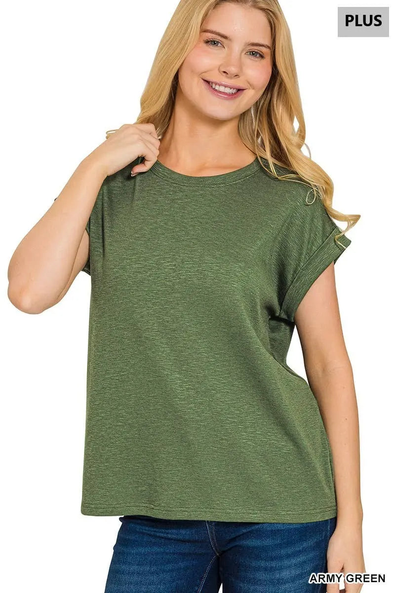 Zenana Women's Cotton Modal Slub Rolled Sleeve Tee Zenana