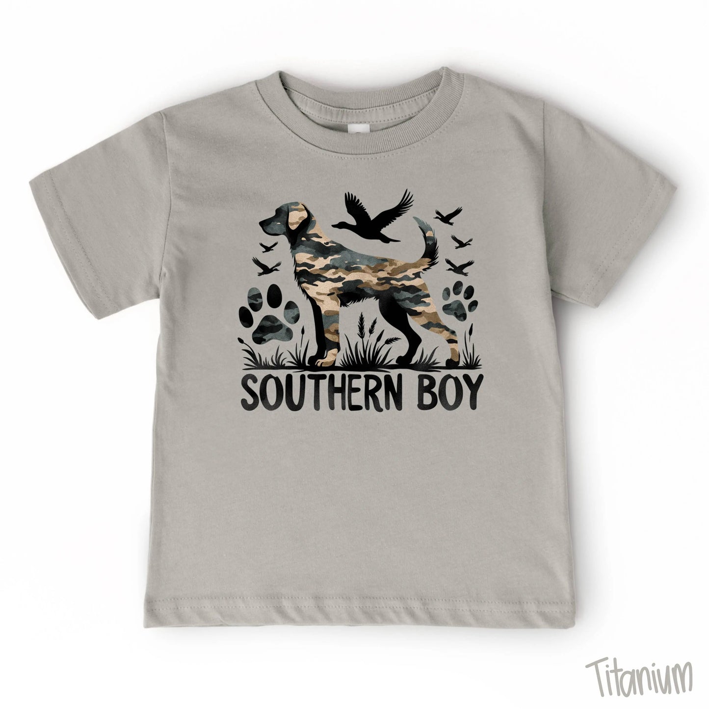 Southern Boy Duck Hunting Dog Boy Toddler Tee - Titanium - 3, 4, 5, 6 Painted Skies