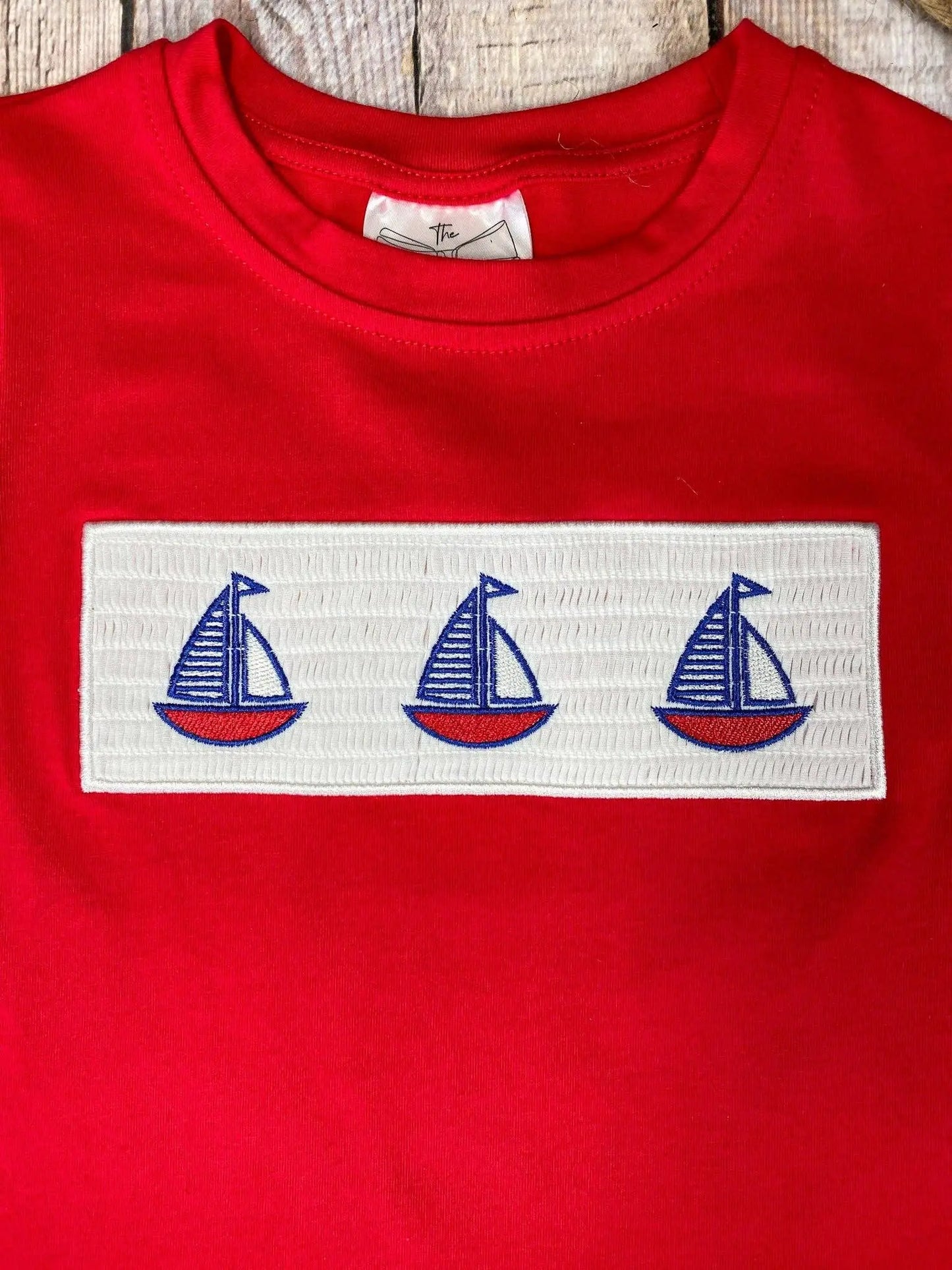 Red Smocked Sailboat Shirt - Size 4T The Hair Bow Company