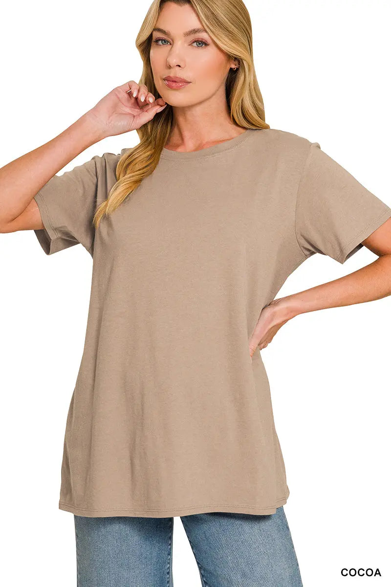 Zenana Women's Cotton Boyfriend Round Neck Tee - Cocoa Zenana