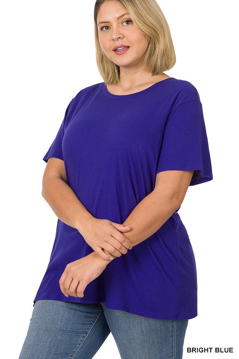 Zenana Women's Plus Cotton Boyfriend Round Neck Tee - Blue