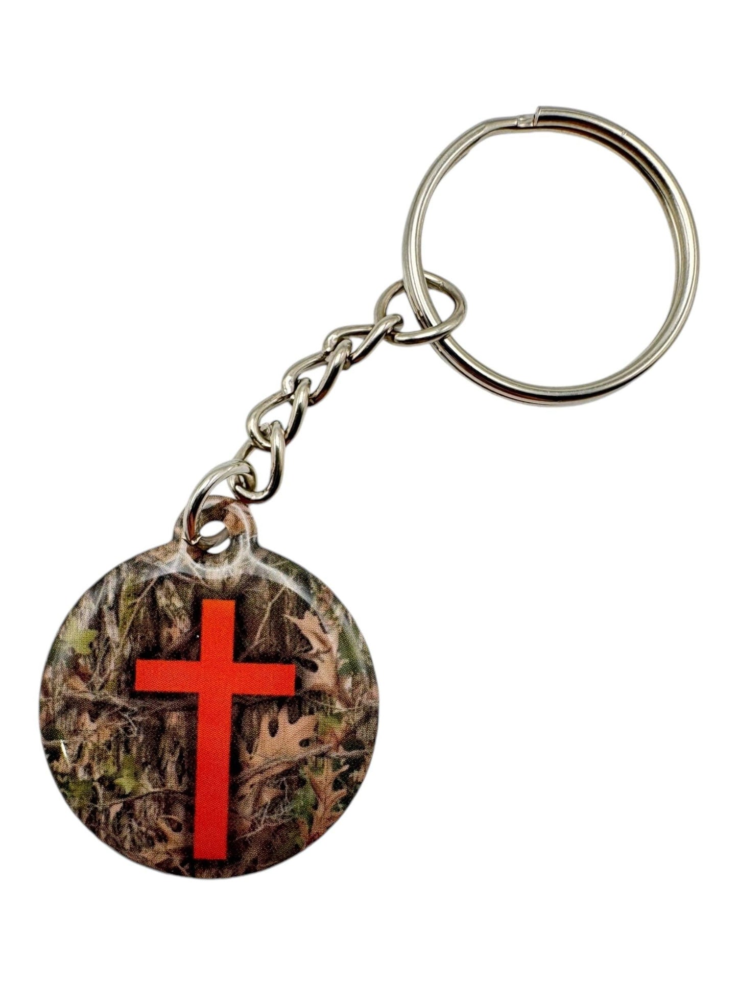 Versible - Tap To Pray™ - Prayer Tag Keychains Tree Bark Camo + Cross