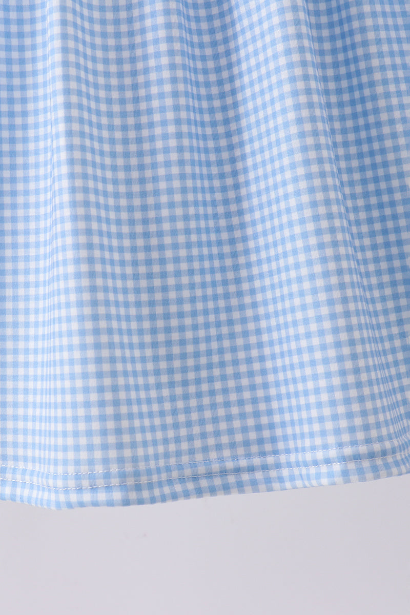 Abby & Evie Blue Character Fireworks Embroidery Gingham Girls Dress - 7