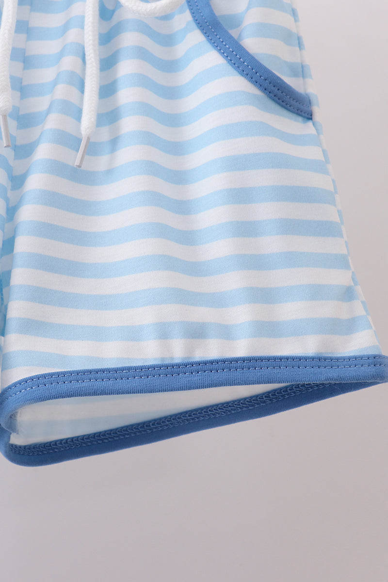 Abby & Evie Blue Flag Embroidery Boys Shorts Set - 4