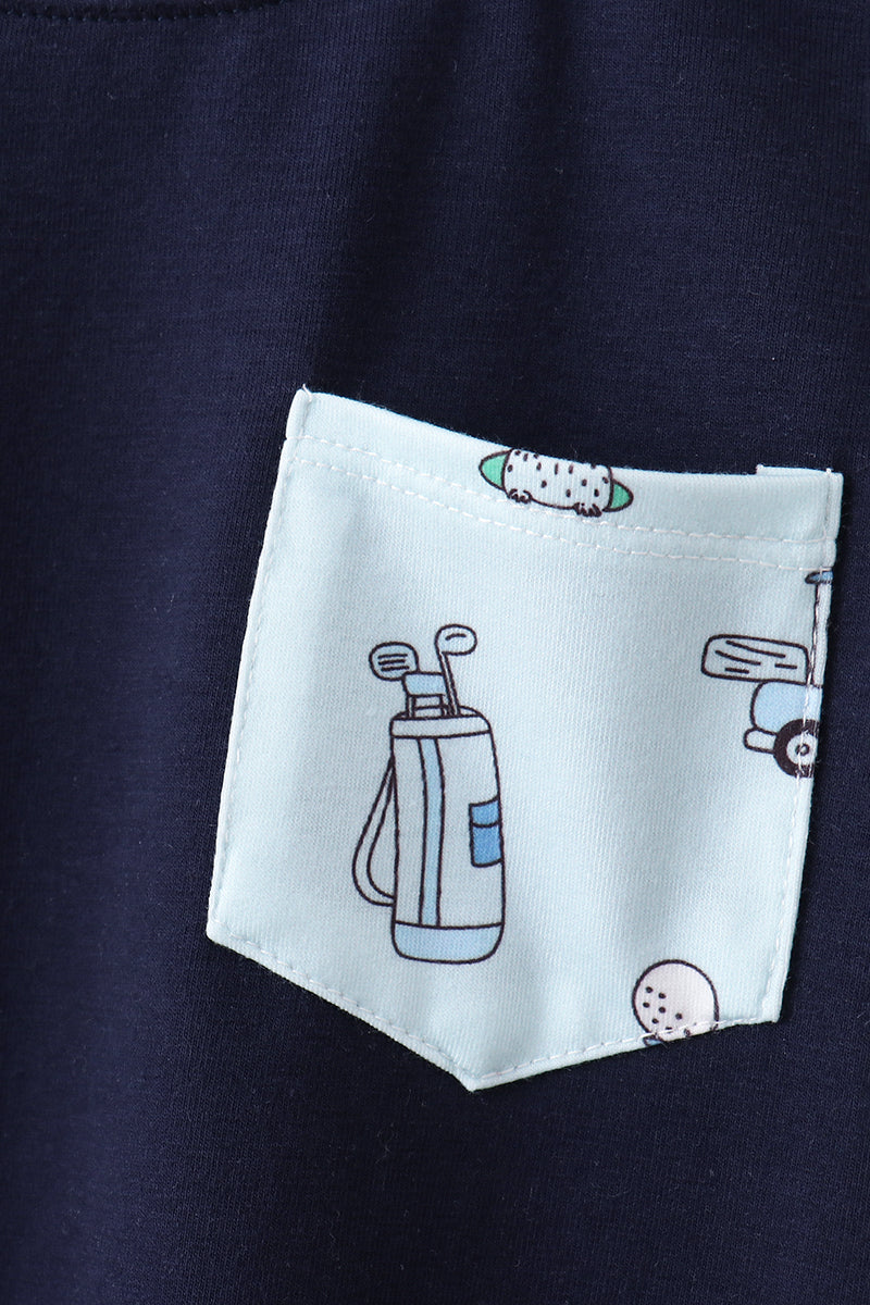 Abby & Evie Navy Golf Print Boys Shorts Set - 4
