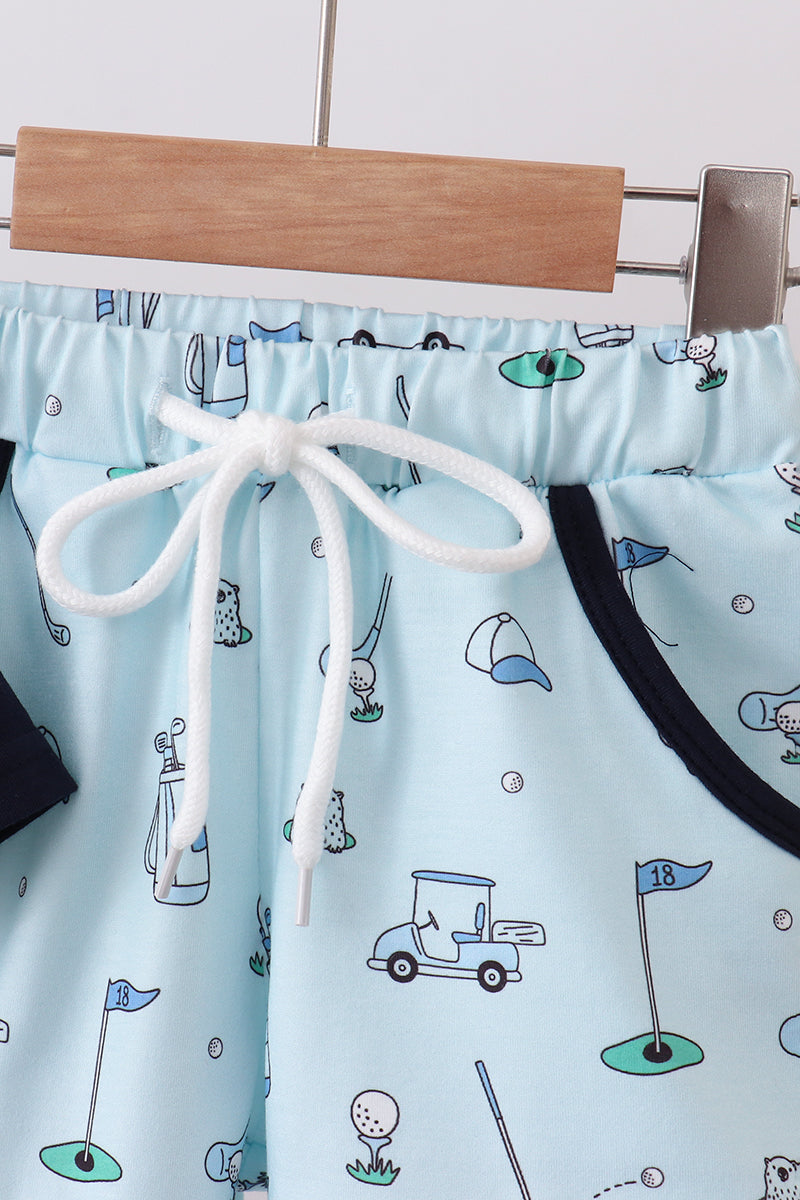 Abby & Evie Navy Golf Print Boys Shorts Set - 4