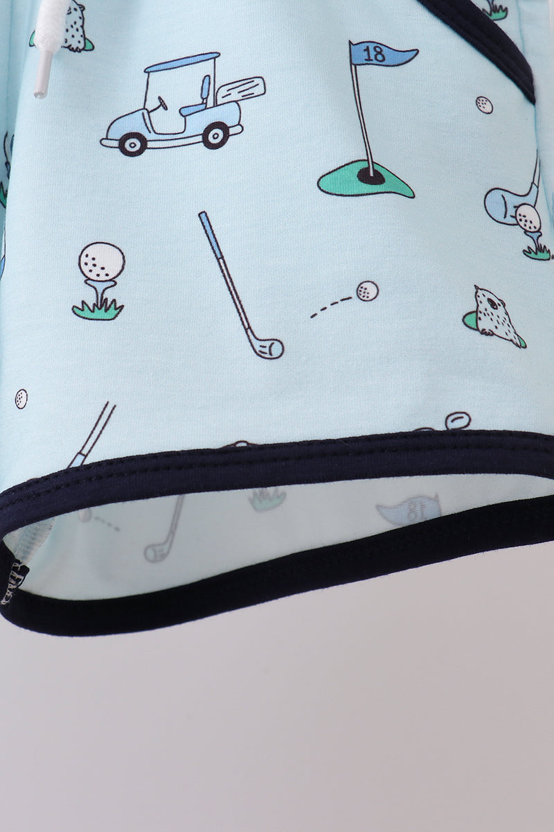 Abby & Evie Navy Golf Print Boys Shorts Set - 4