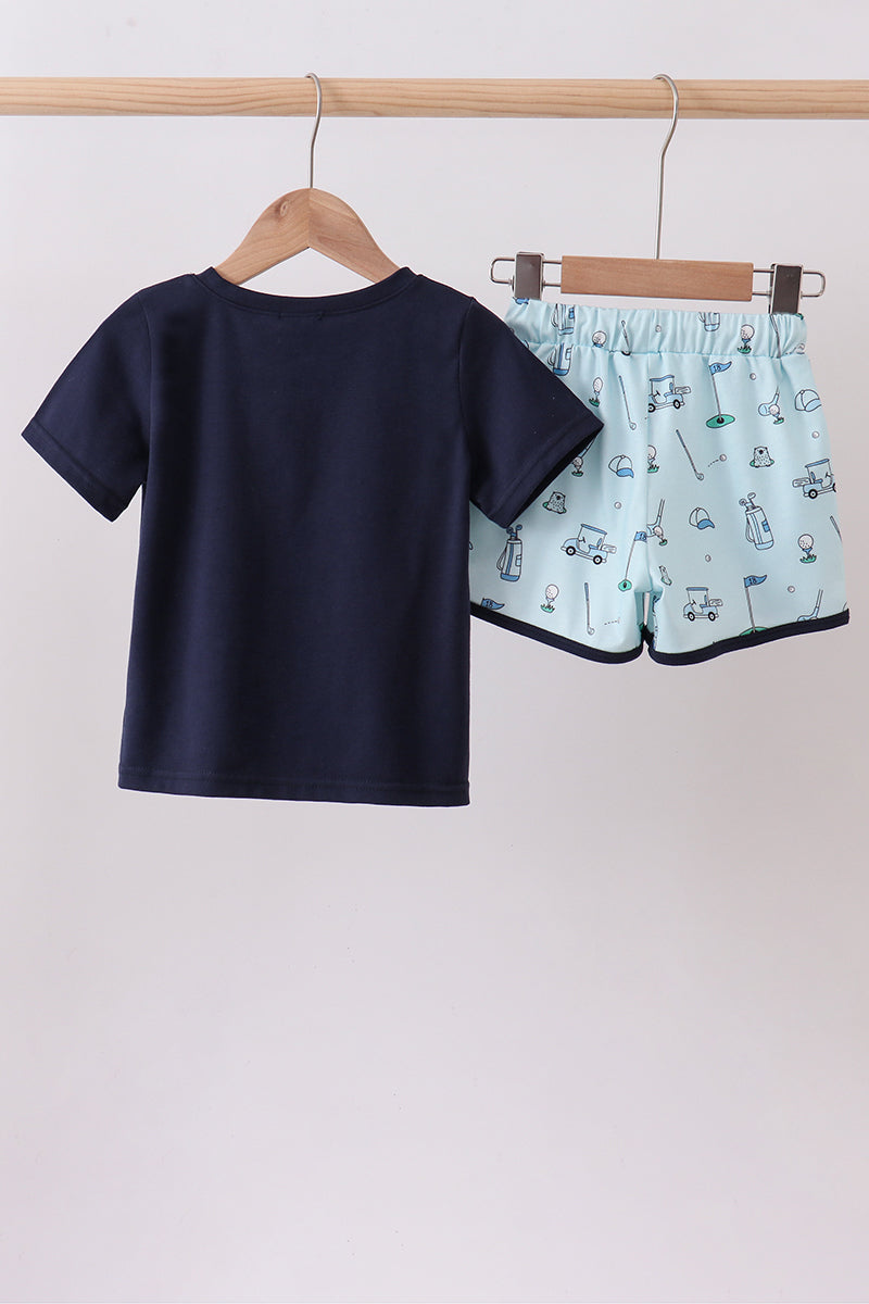 Abby & Evie Navy Golf Print Boys Shorts Set - 4