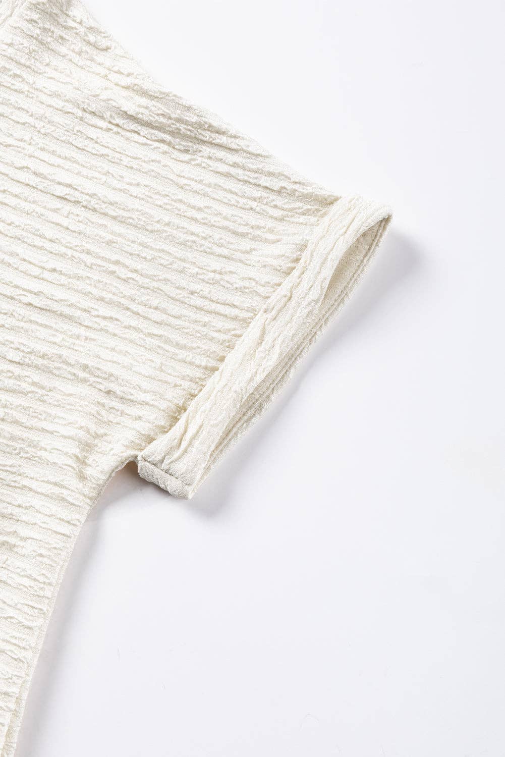 Lovesoft  Pale Khaki Textured Wide Sleeve V Neck T Shirt