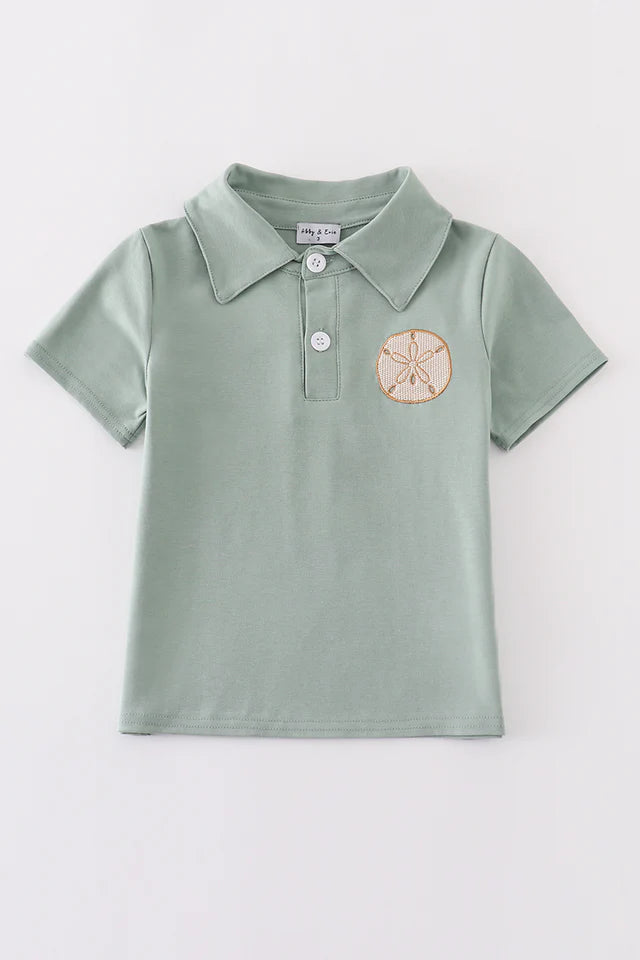 Toddler Boy's Sage Sand Dollar Embroidery Shirt - Size 2