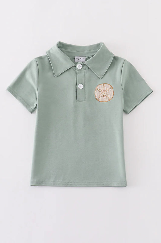 Toddler Boy's Sage Sand Dollar Embroidery Shirt - Size 2