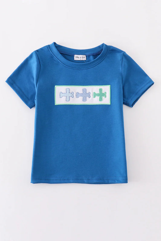 Blue Airplane Embroidery Shirt