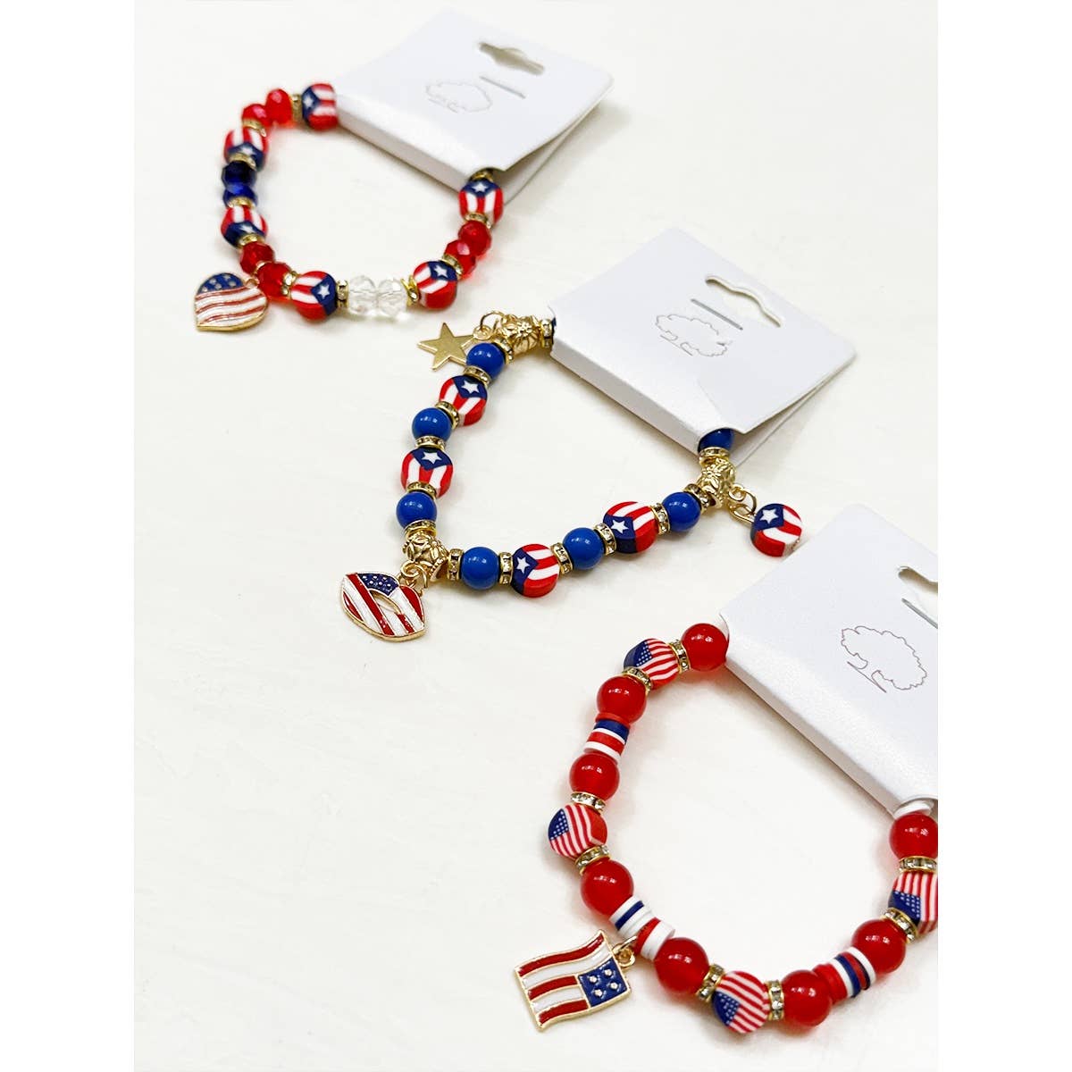 Love and Repeat - 3-Kind Mix Beaded Stretch USA Charm Bracelet