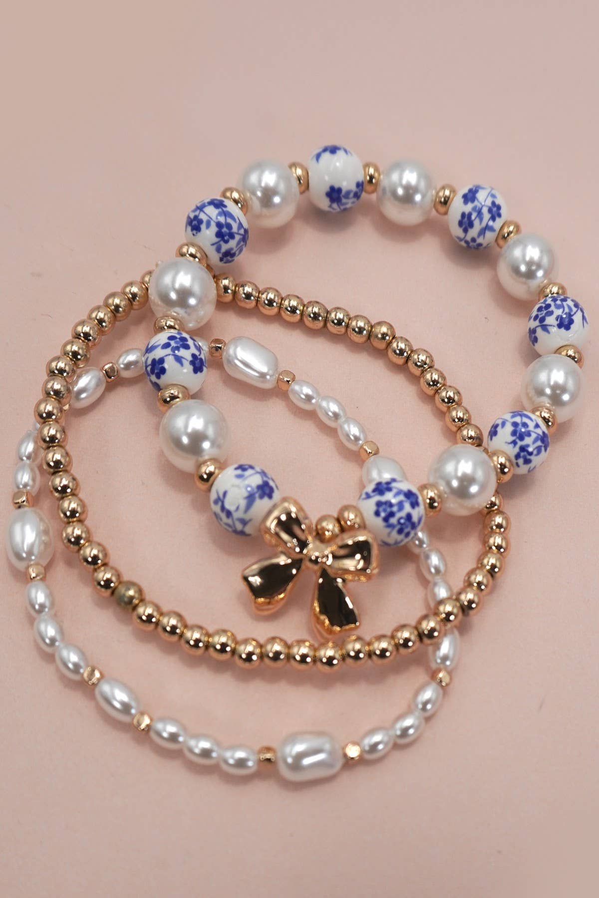 JOSSLYN BLUE CERAMIC PORCELAIN BOW MULTI LAYER BRACELET | 80B1333
