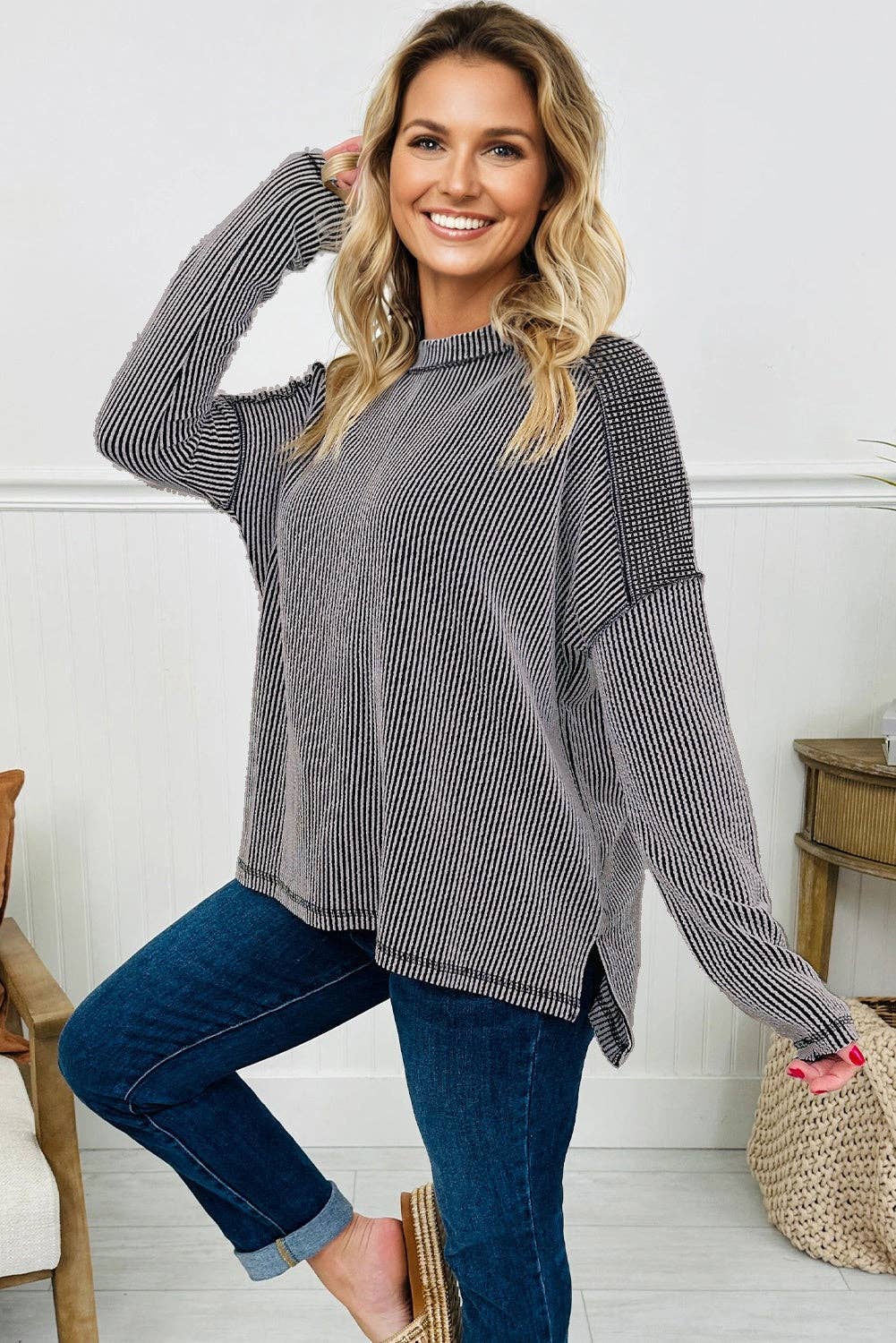 Twist Ribbed Long Sleeve Top