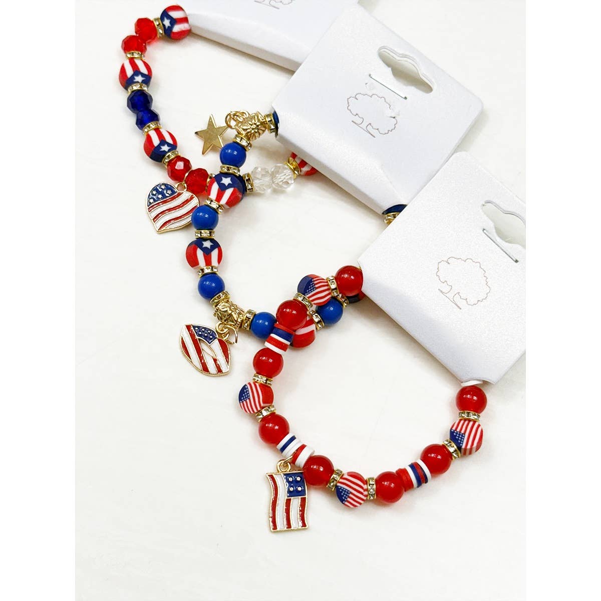 Love and Repeat - 3-Kind Mix Beaded Stretch USA Charm Bracelet