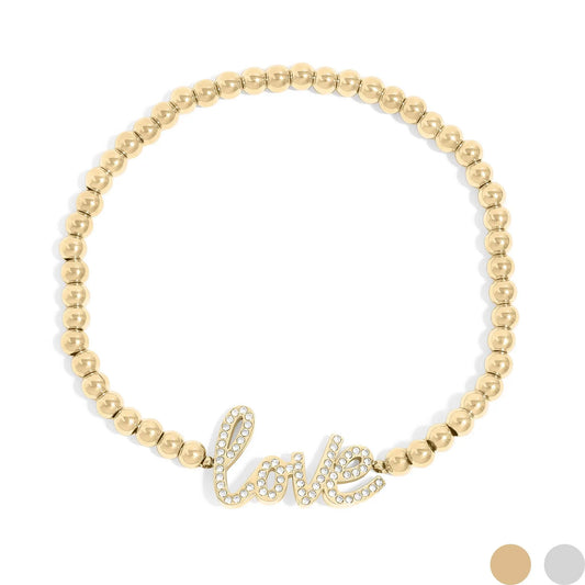 18K Gold PVD Beaded Stretch 'Love' Charm Bracelet WJW