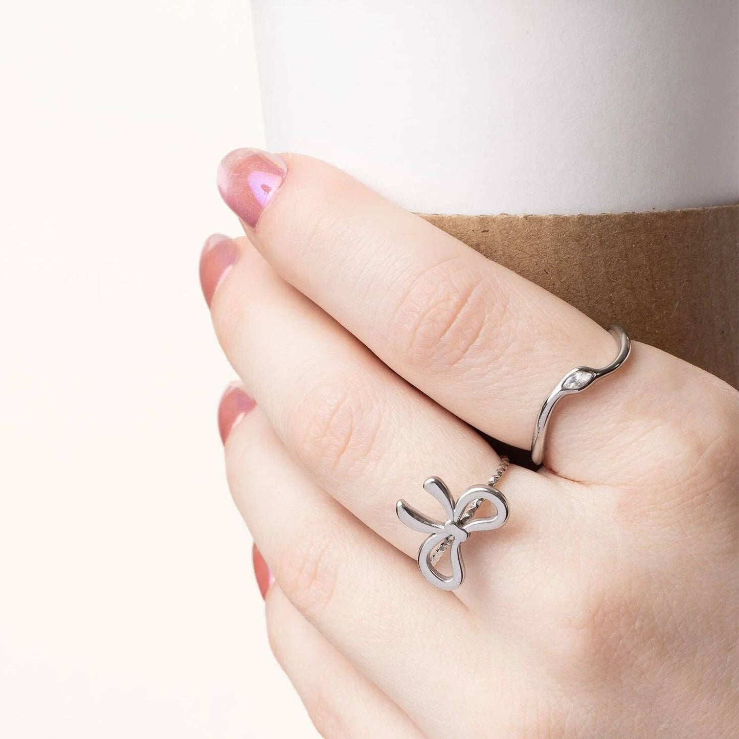 18K Gold PVD Stainless Steel Adjustable Bow Ring