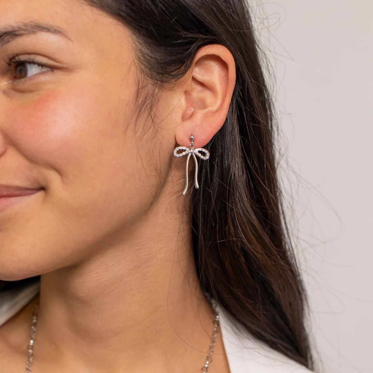 18K Gold PVD CZ Ribbon Bow Earrings