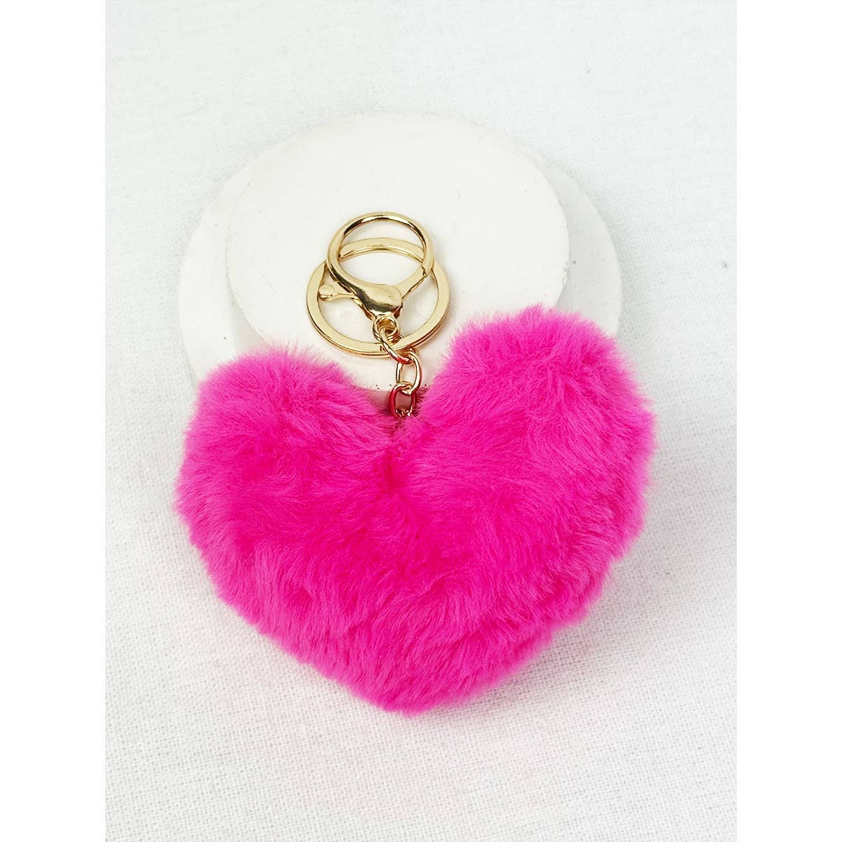 Heart Shape Faux Fur Pom Pom Keychain
