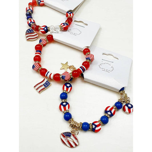 Love and Repeat - 3-Kind Mix Beaded Stretch USA Charm Bracelet