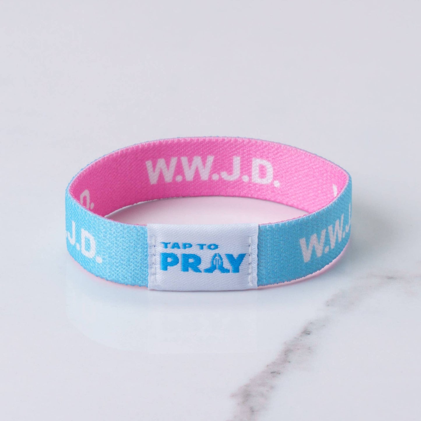 Tap To Pray Wristbands - Blue & Pink WWJD - X-Small