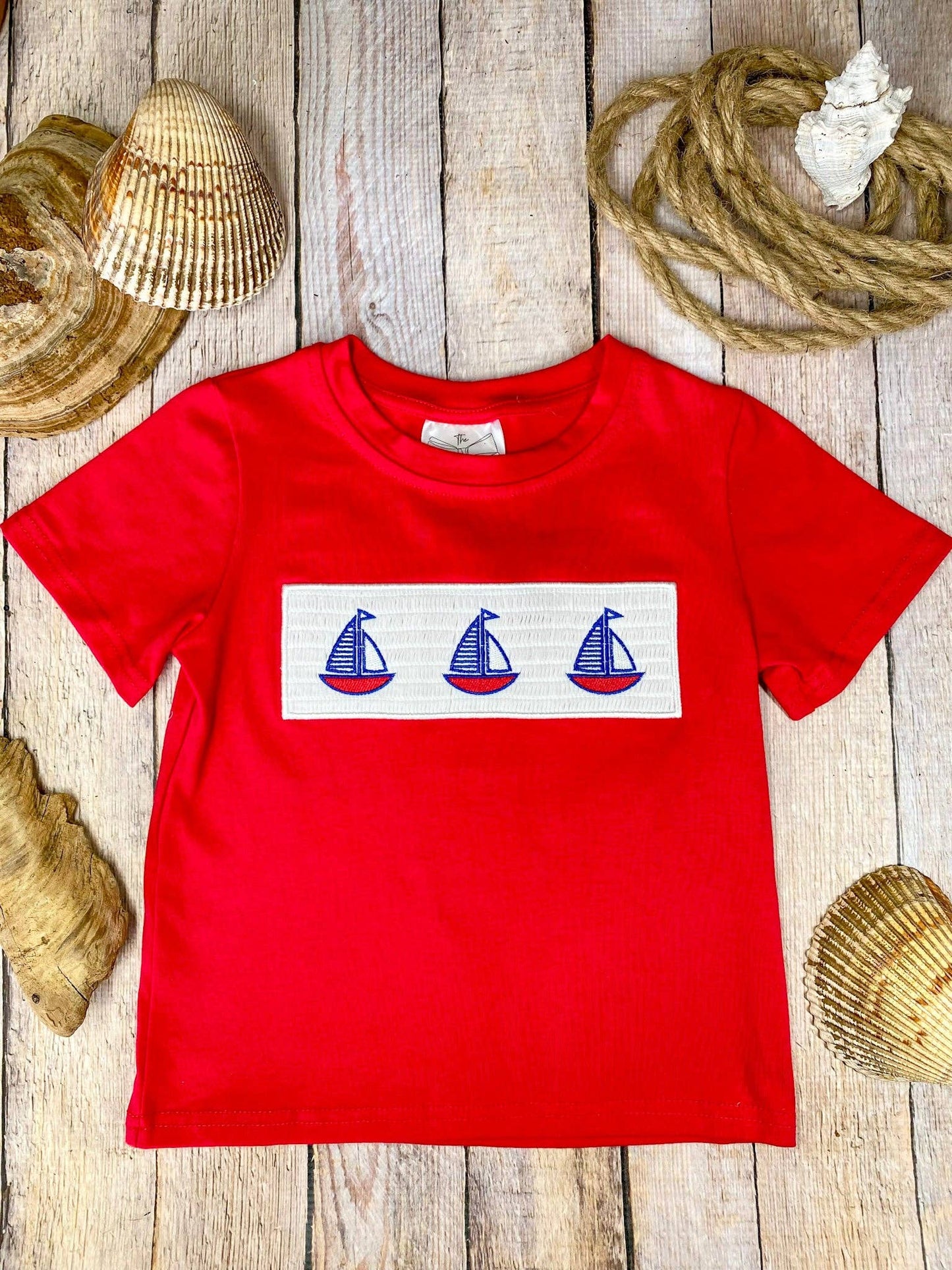 The Hair Bow Company - Red Smocked Sailboat Shirt - Size 4T