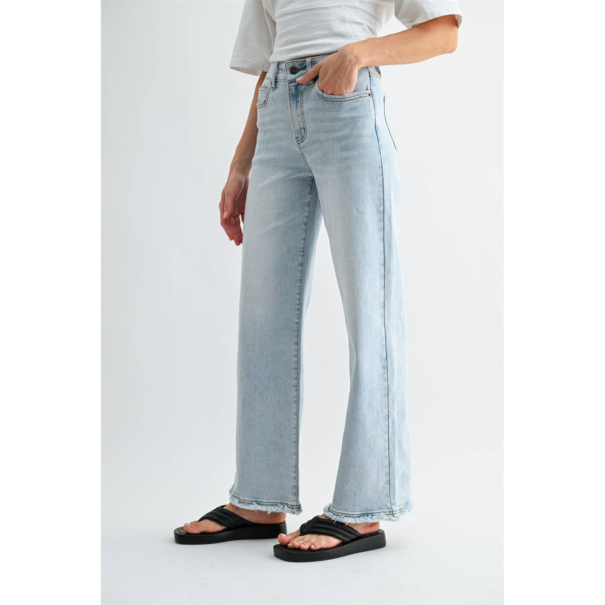 Mica Denim - HIGH-RISE WIDE LEG RAW HEM