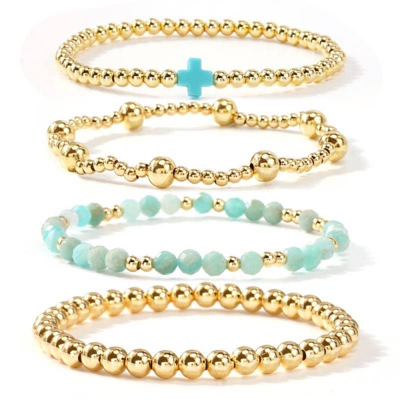 JOSSLYN BOHO CROSS MULTI  COLORFUL BEADED STRETCH BRACELET