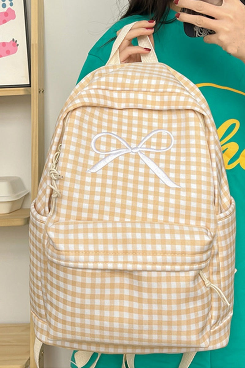 Coquette Bow Embroidered Checkered Backpack