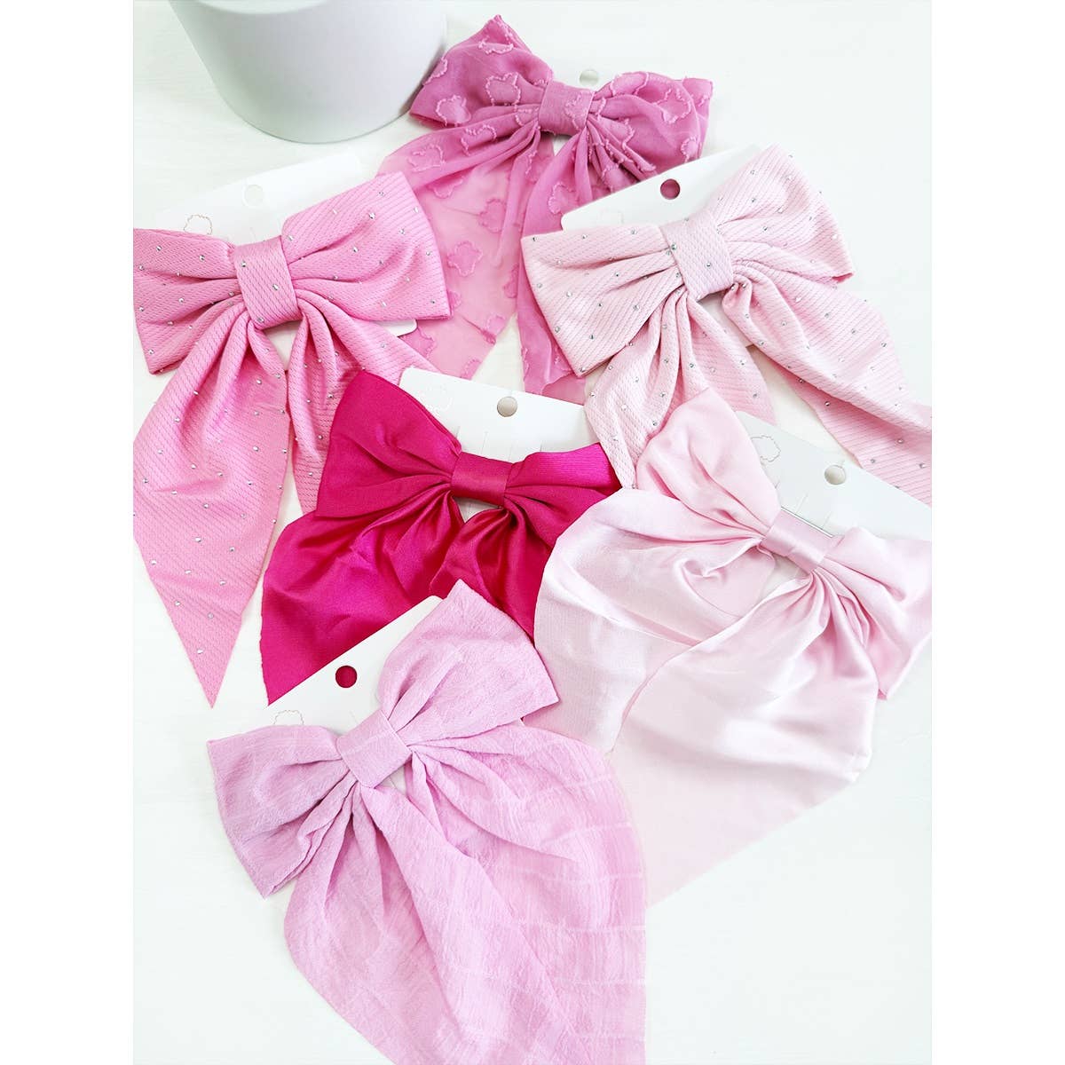 Fabric Pink Shade Bow Hair Clips