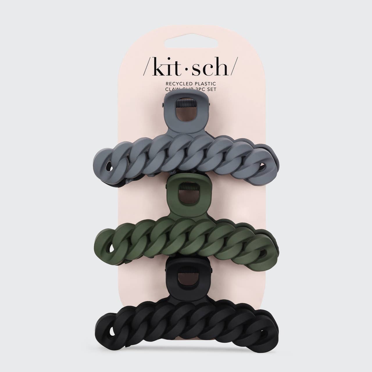 KITSCH Eco-friendly Chain Claw Clip 3pc Set - Black/Moss