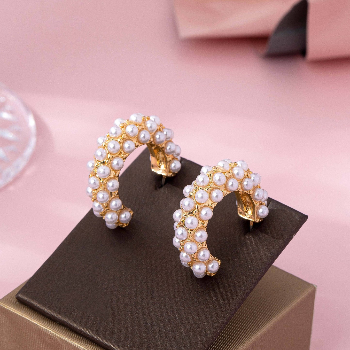 JOSSLYN Gold-Tone Multi-Pearl C-Hoop Earrings