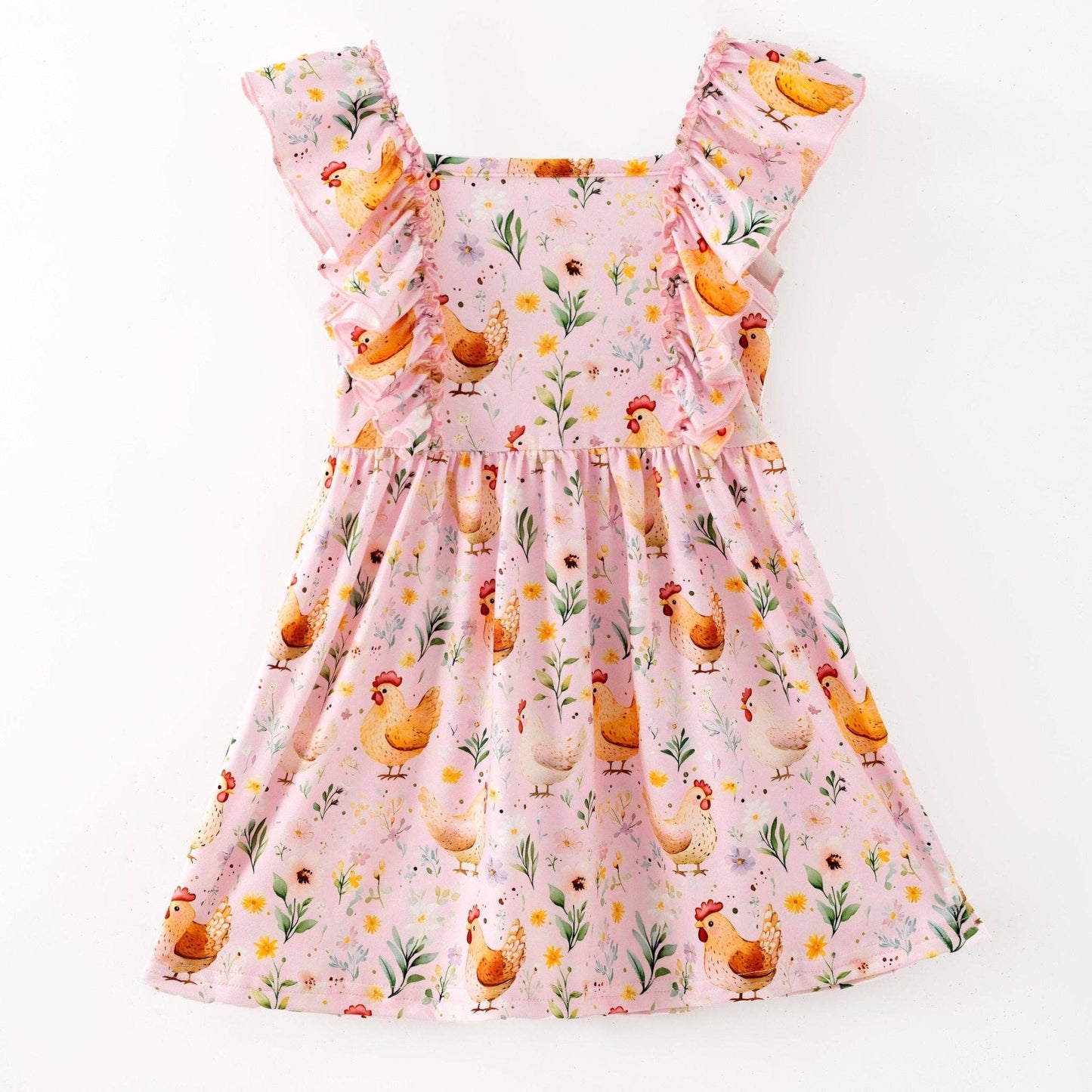 The Hair Bow Company - Girls Pink Hen Print Ruffle Dress - Size 7