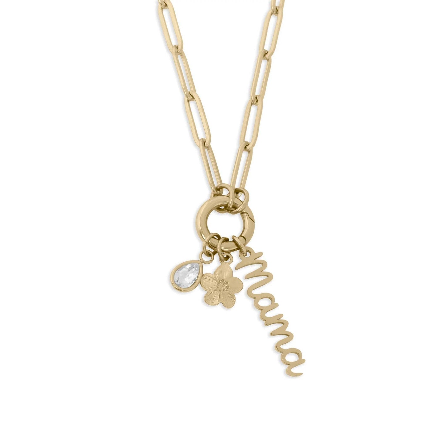 18K Gold Stainless Steel Mama Charm Holder Necklace Gift Set