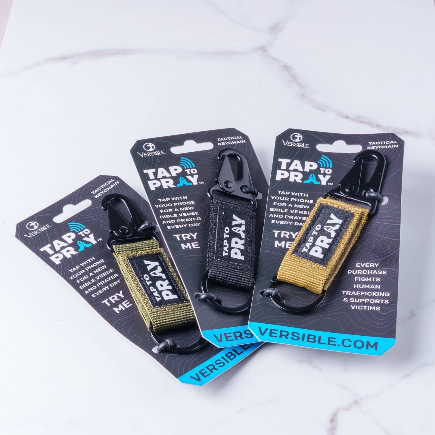 Tap To Pray - Tactical Carabiner Keychain - Tan