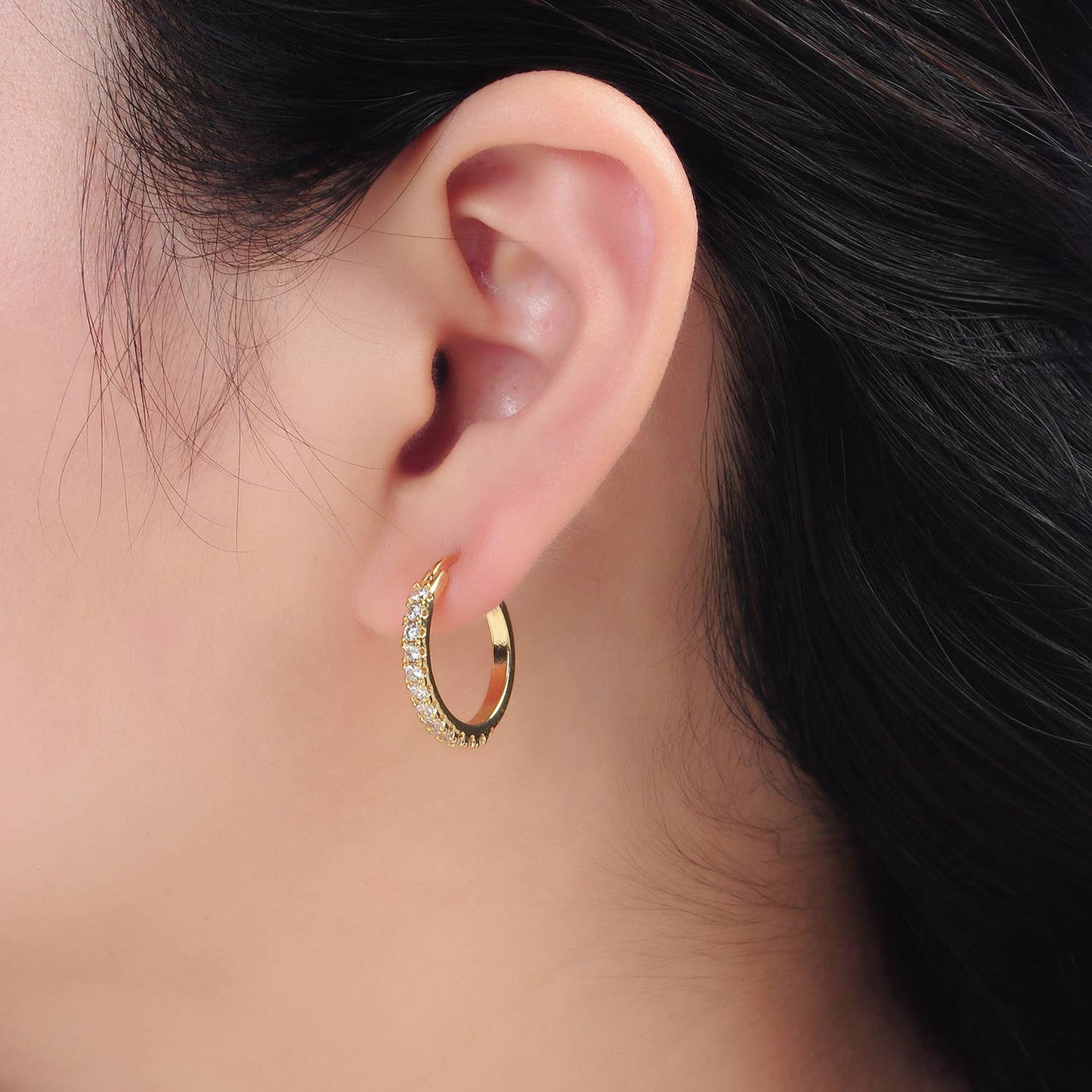 24K Gold Filled CZ Micro Paved Latch Hoop Earrings