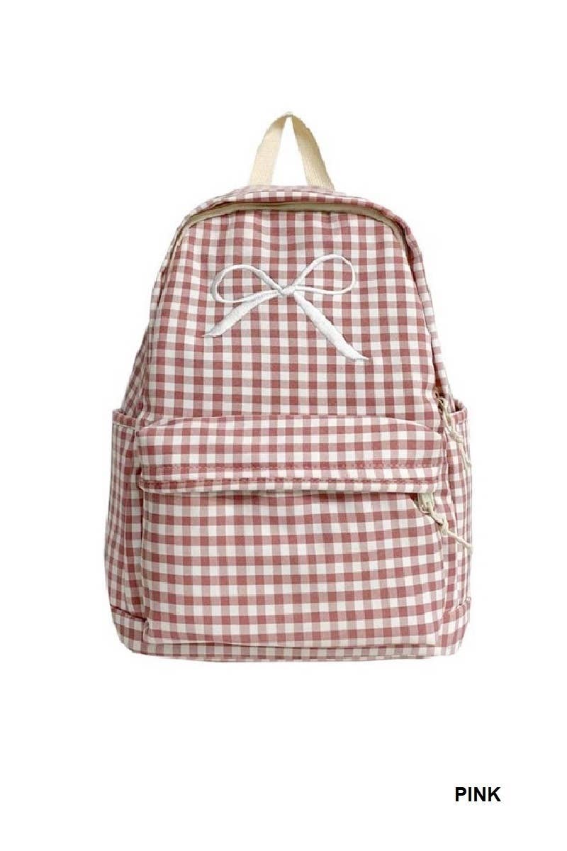 Coquette Bow Embroidered Checkered Backpack